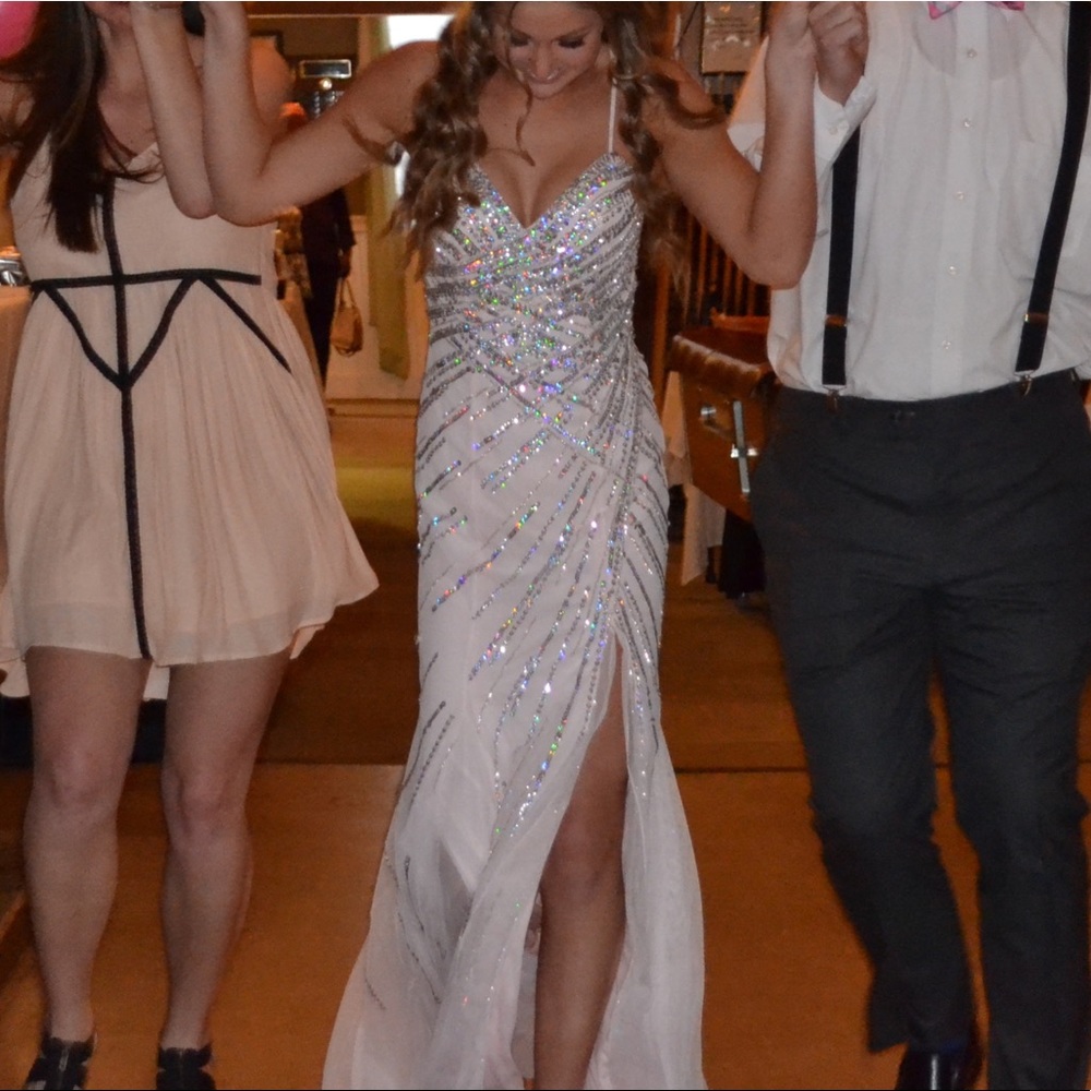 Long light pink sequins dress